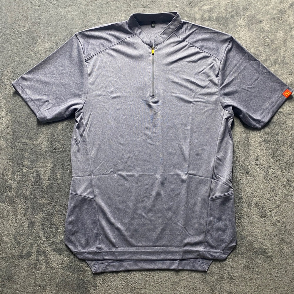 McDonalds Uniform Shirt Mens Small Blue Heather Quarter Zip MC305B Short Sleeve